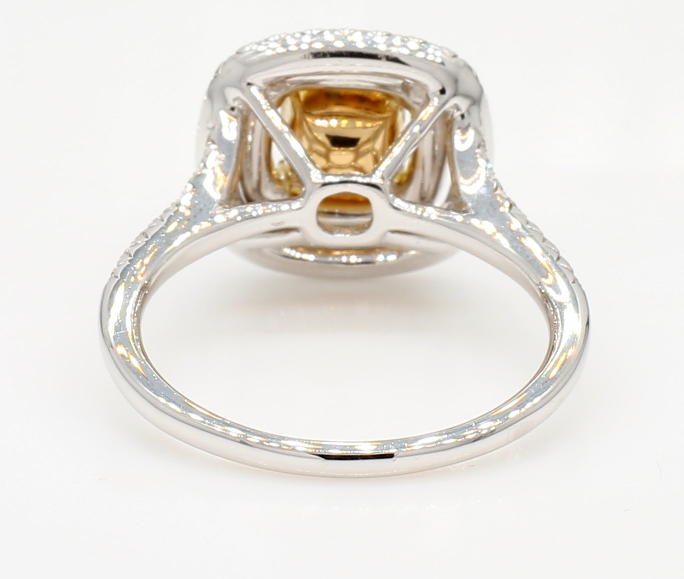 fancy light yellow cushion double square halo diamond ring  1.57 carat