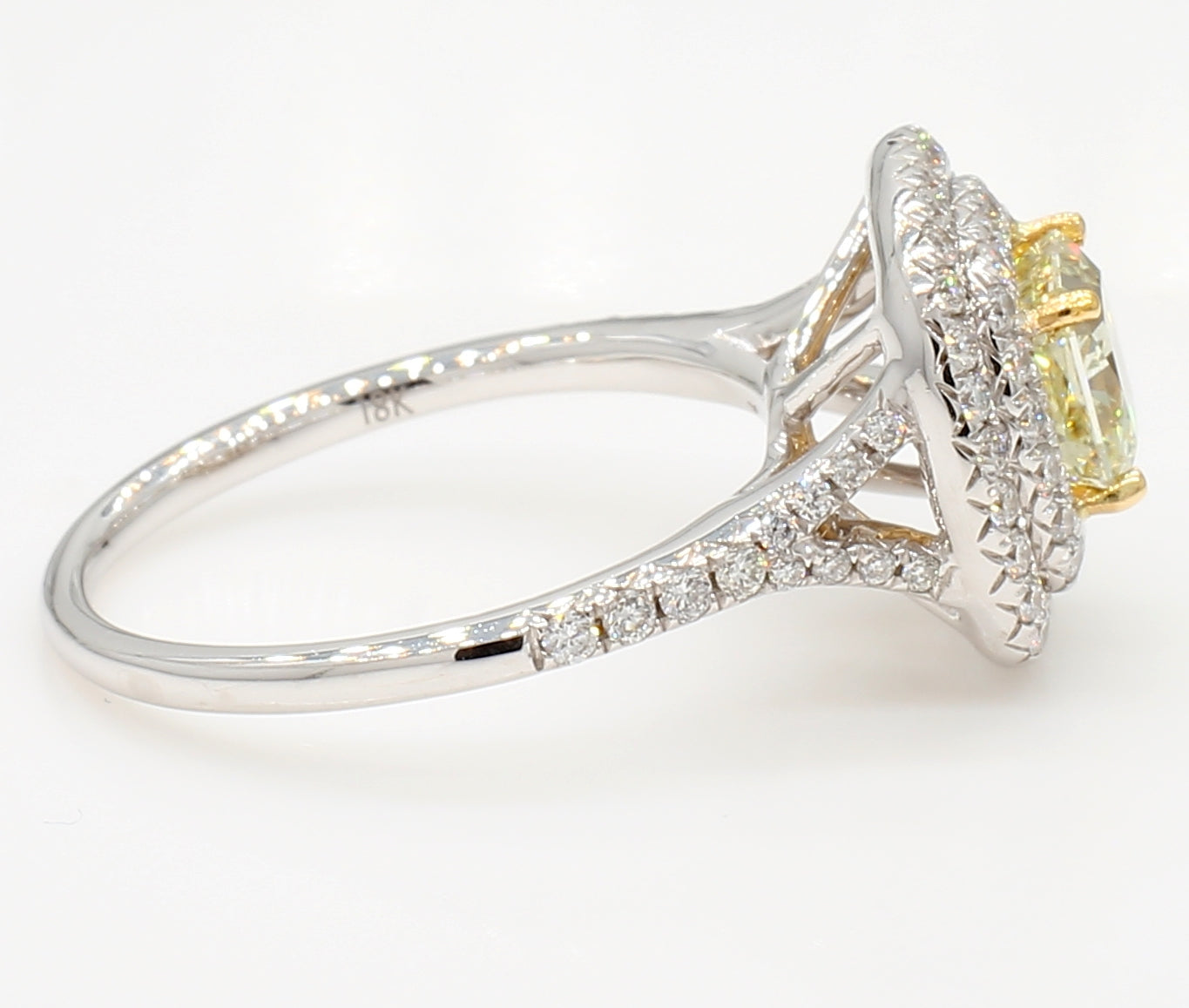 fancy light yellow cushion double square halo diamond ring  1.57 carat