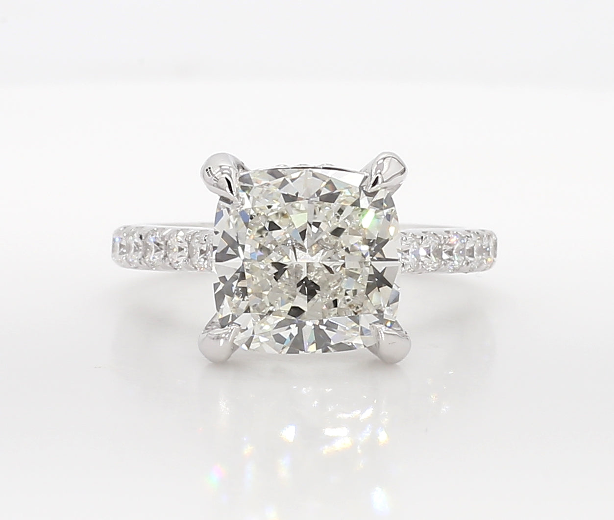 exceptional cushion hidden halo diamond ring 6.05 carat