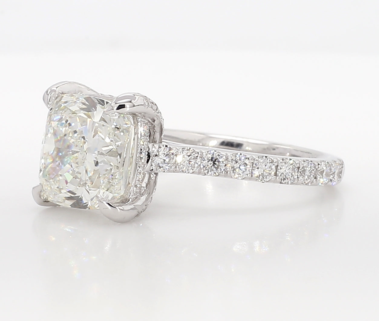 exceptional cushion hidden halo diamond ring 6.05 carat