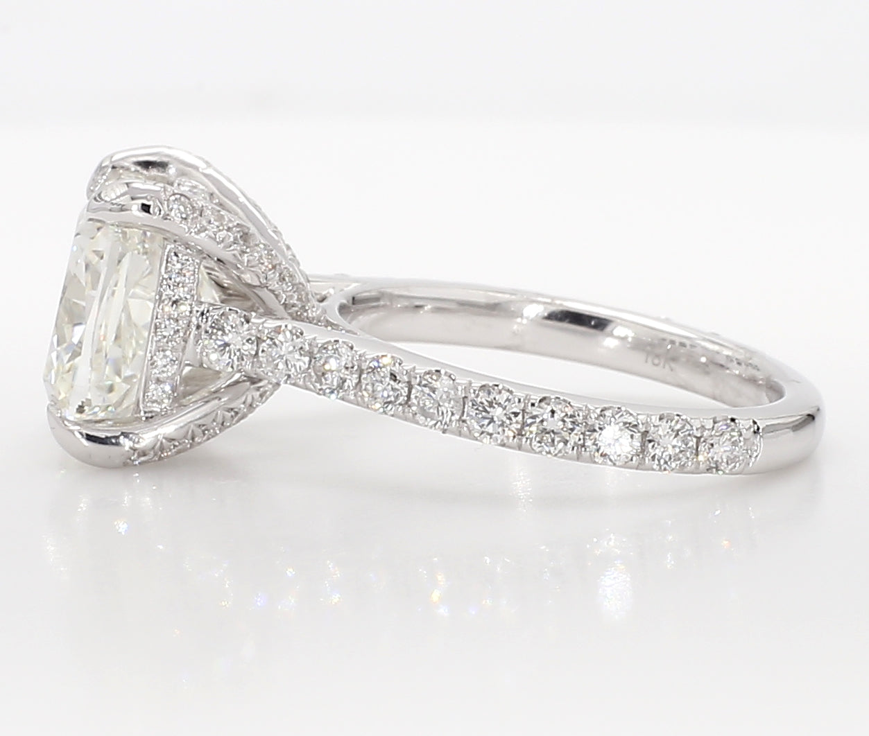 exceptional cushion hidden halo diamond ring 6.05 carat