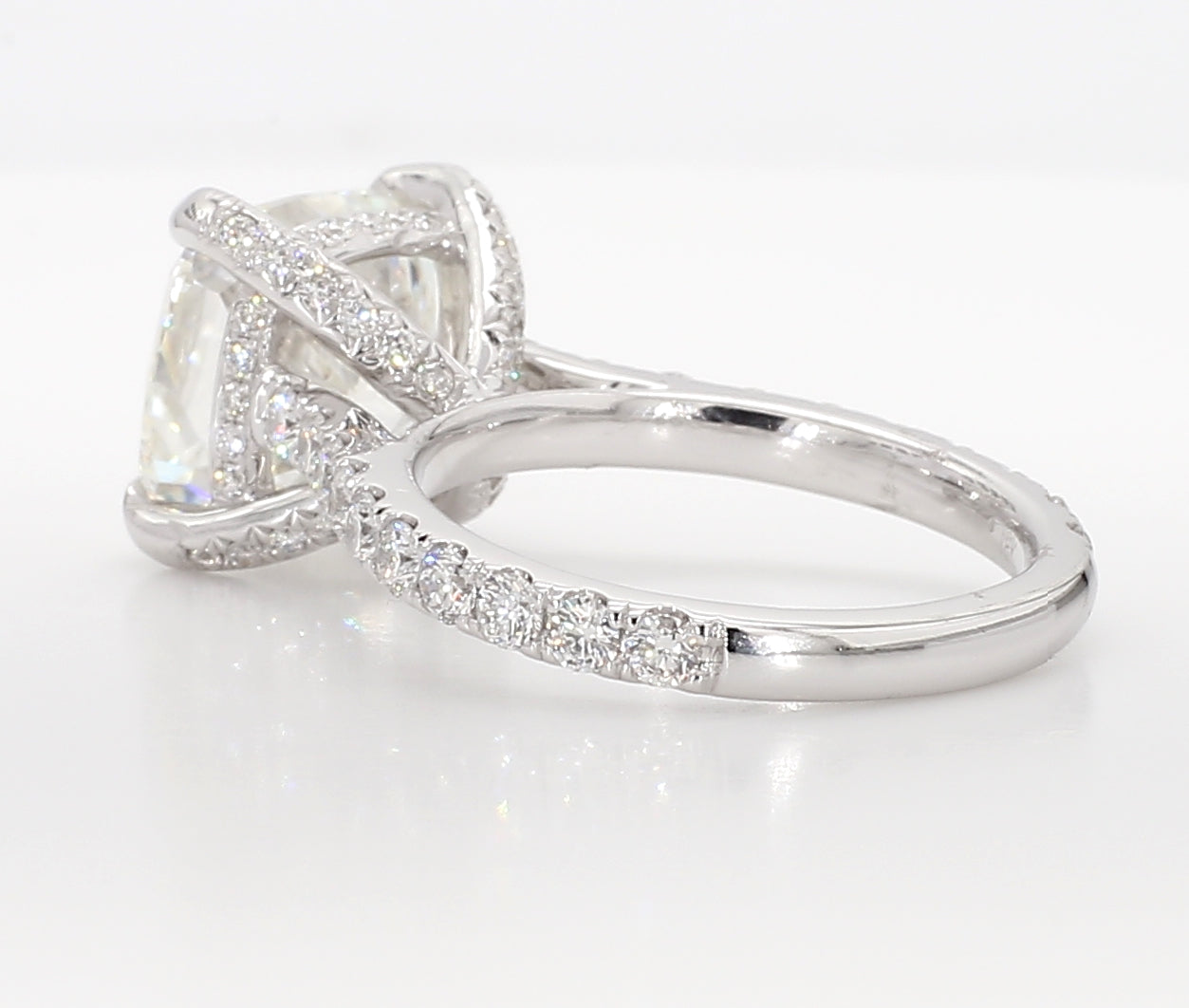 exceptional cushion hidden halo diamond ring 6.05 carat