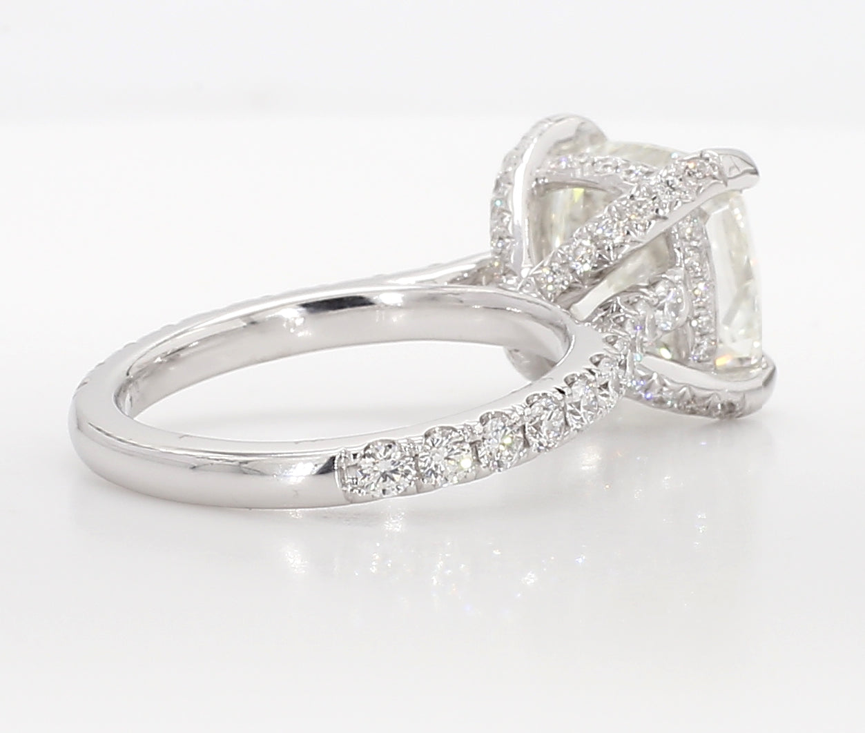 exceptional cushion hidden halo diamond ring 6.05 carat