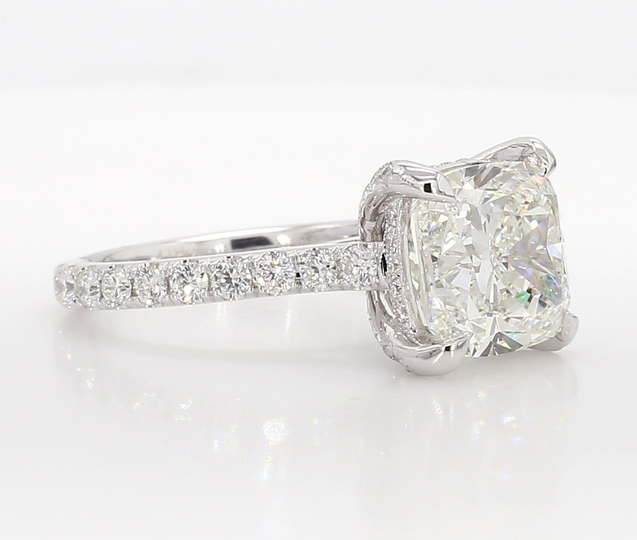 exceptional cushion hidden halo diamond ring 6.05 carat