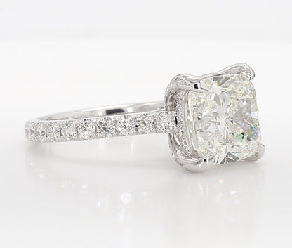 Exceptional Cushion Hidden Halo diamond Ring 6.05 Carat