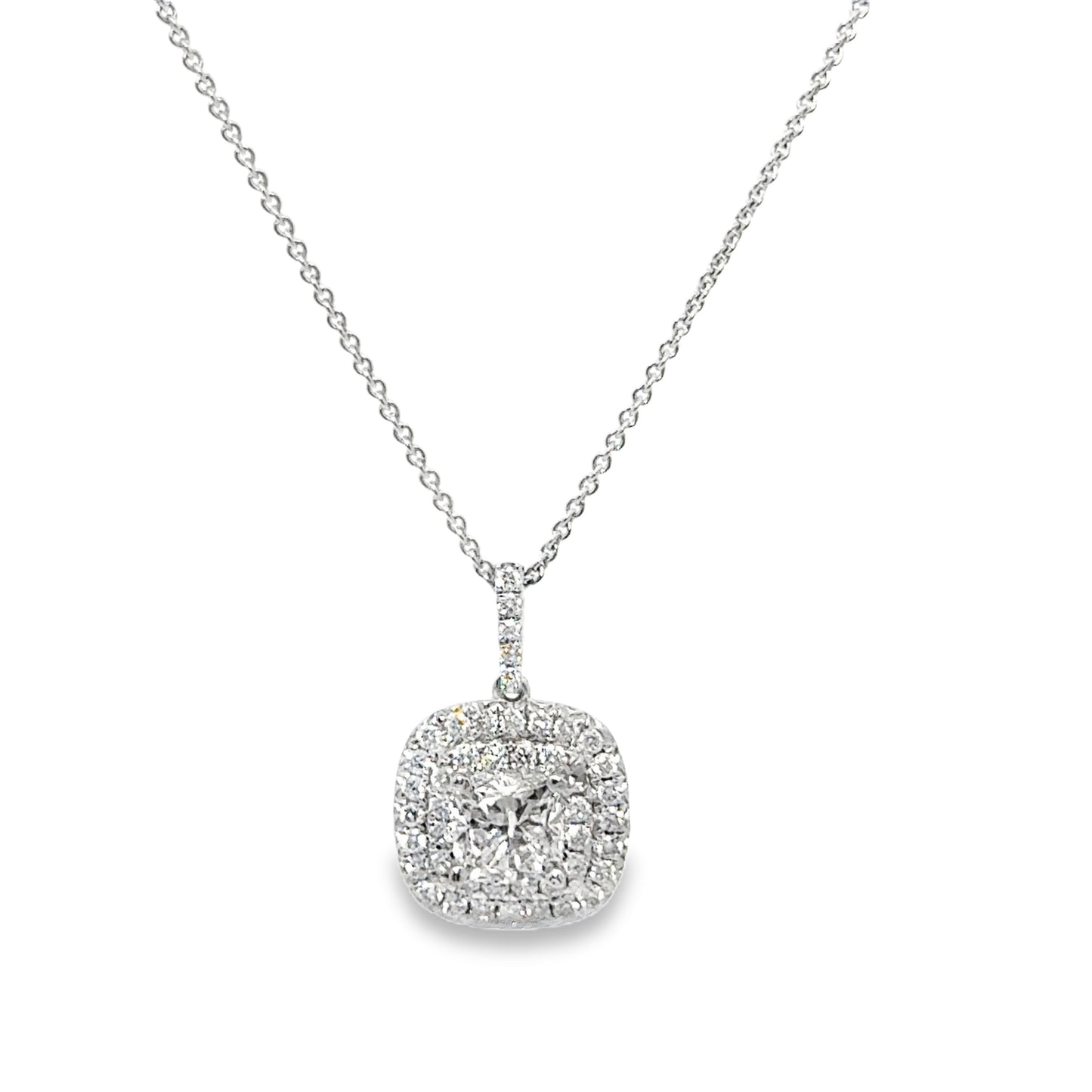 cushion diamond double halo pendant