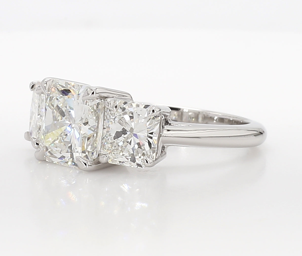 radiant cut 3 stone diamond ring 5.13 carat