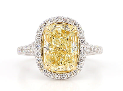 Fancy Yellow Cushion Diamond Halo Ring 4.95 Carat