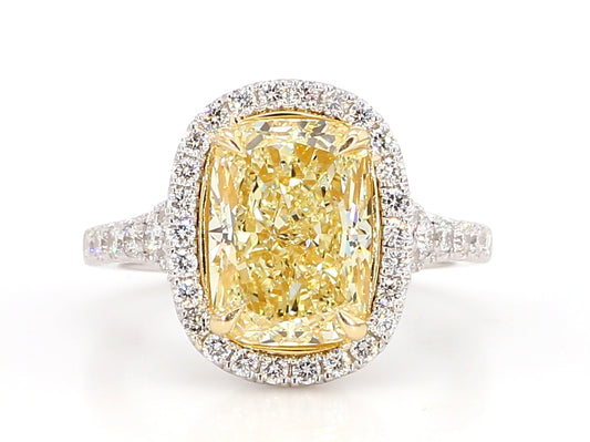 Fancy Yellow Cushion Diamond Halo Ring 4.95 Carat