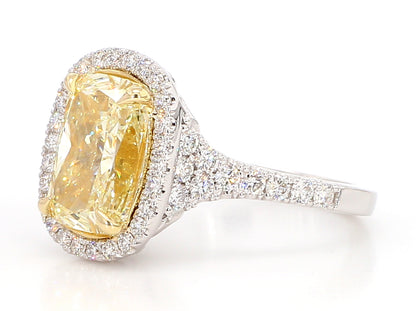 Fancy Yellow Cushion Diamond Halo Ring 4.95 Carat