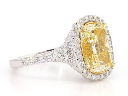 Fancy Yellow Cushion Diamond Halo Ring 4.95 Carat