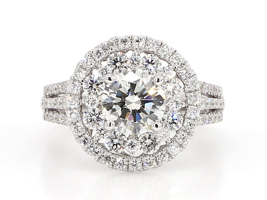Round Diamond Double Halo Ring 2.03 Carat
