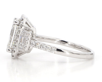 Exceptional Emerald cut 3 stone Diamond Double Halo Ring  3.75 Carat