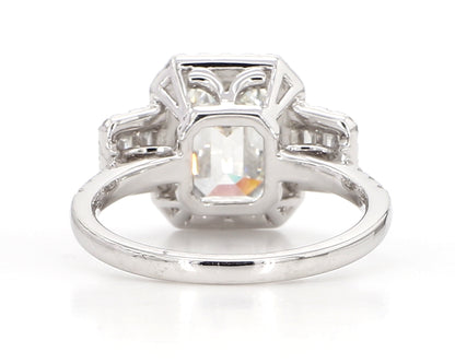 Exceptional Emerald cut 3 stone Diamond Double Halo Ring  3.75 Carat