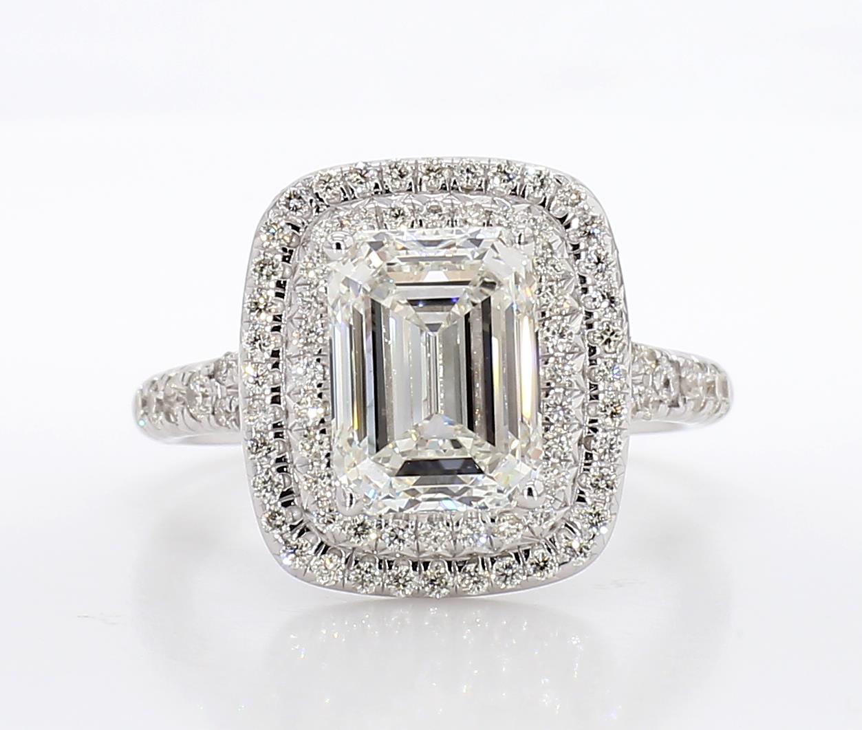 exceptional emerald cut diamond double halo ring  3.80 carat