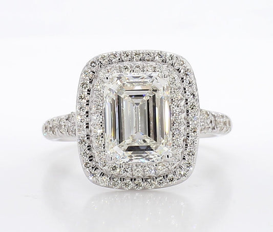 Exceptional Emerald cut Diamond Double Halo Ring  3.80 Carat