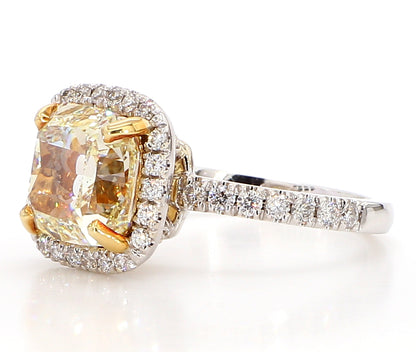 Fancy Yellow Cushion Diamond Halo ring 4.15 Carat