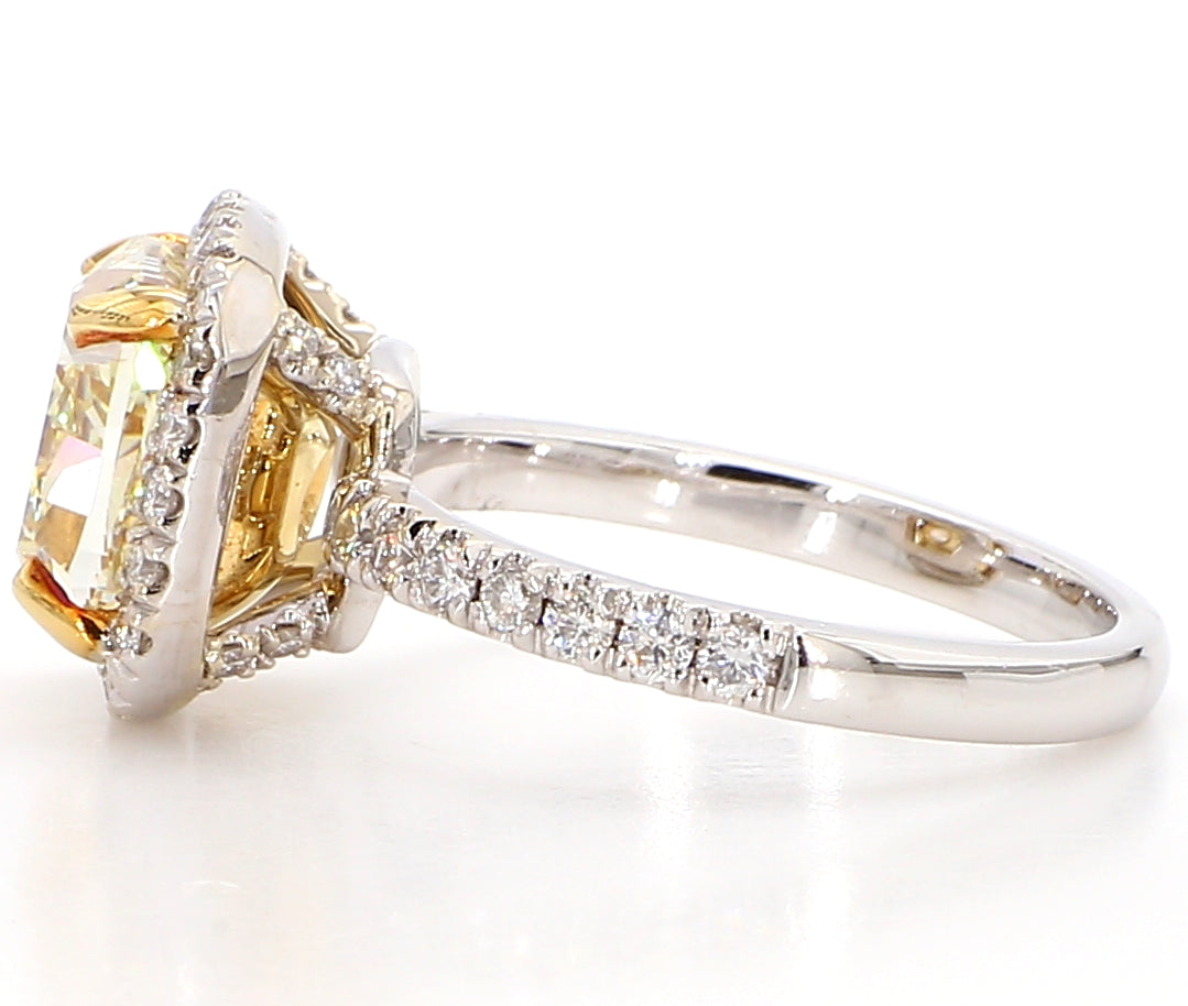 fancy yellow cushion diamond halo ring 4.15 carat