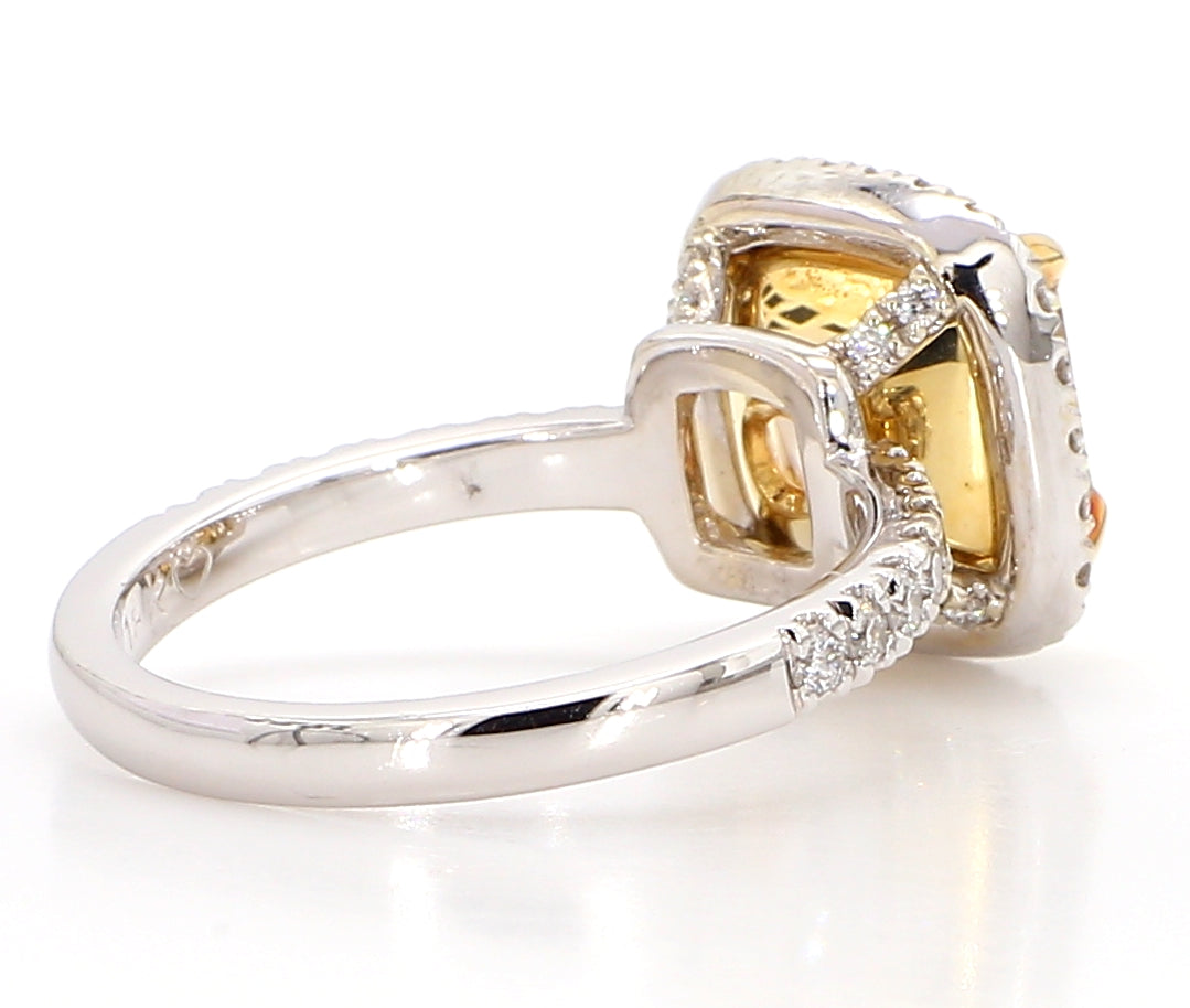 fancy yellow cushion diamond halo ring 4.15 carat