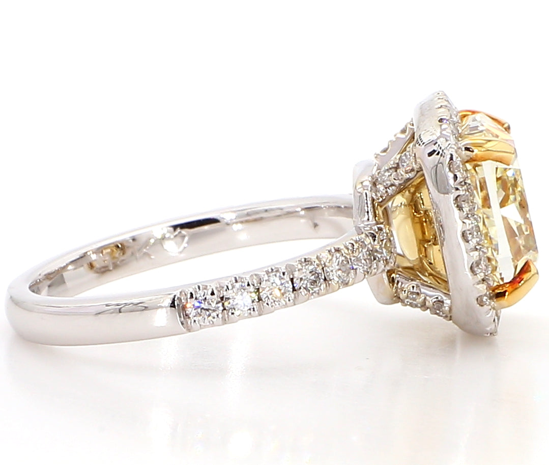 fancy yellow cushion diamond halo ring 4.15 carat