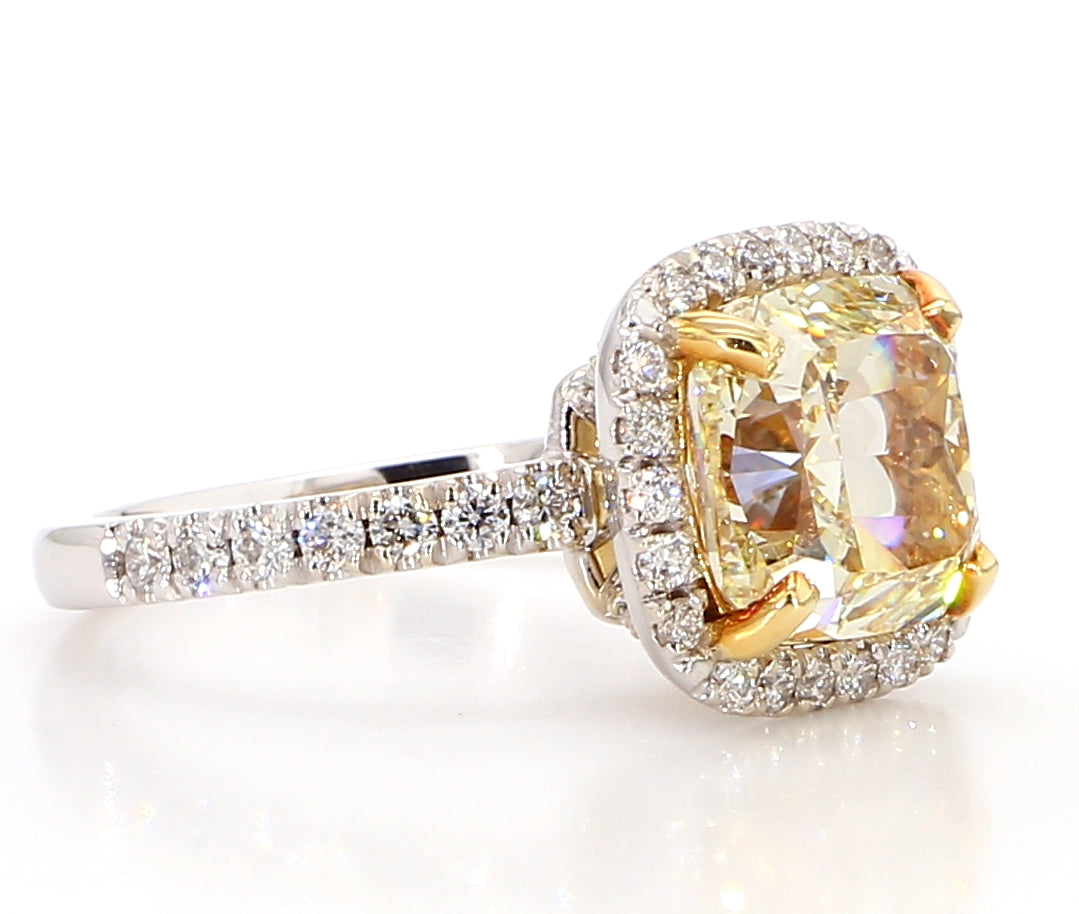 fancy yellow cushion diamond halo ring 4.15 carat