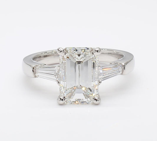 Platinum Emerald cut 3 stone Diamond  Ring  3.52 Carat