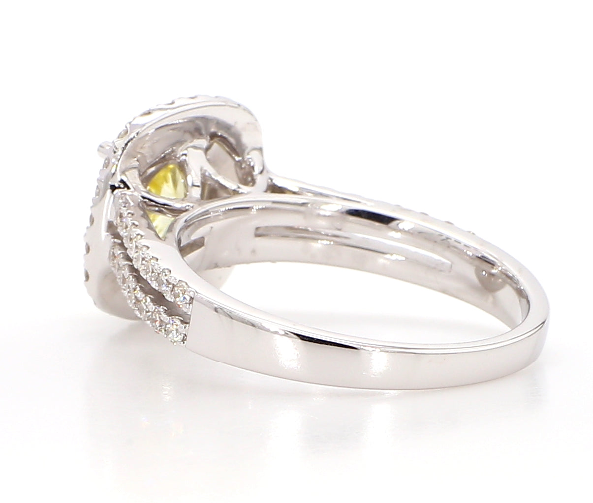 fancy light yellow cushion double halo diamond ring  1.74 carat