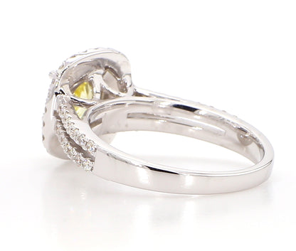 Fancy Light Yellow Cushion Double Halo Diamond Ring  1.74 Carat