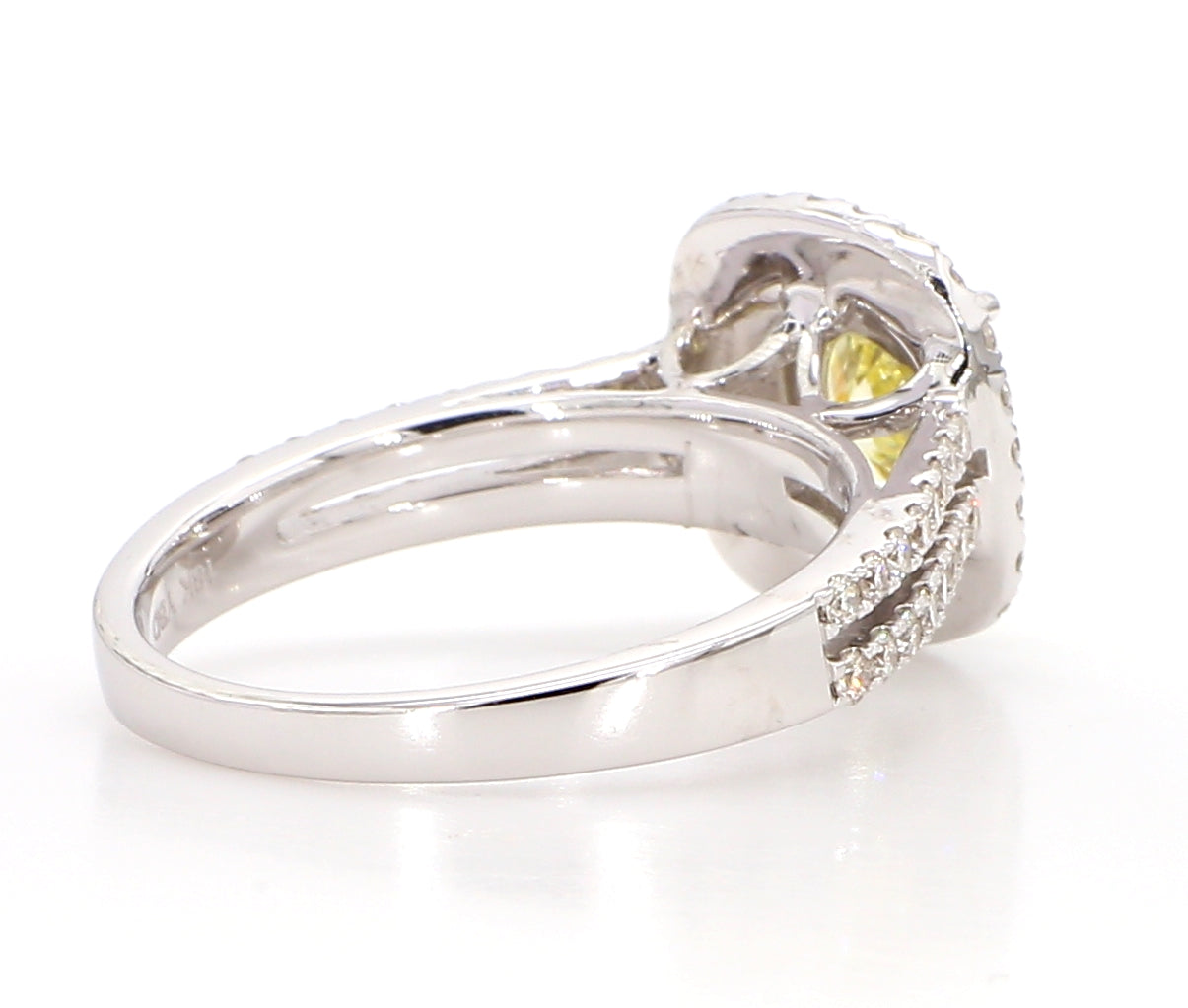 fancy light yellow cushion double halo diamond ring  1.74 carat