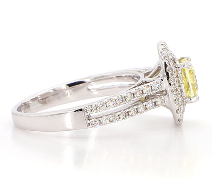 Fancy Light Yellow Cushion Double Halo Diamond Ring  1.74 Carat