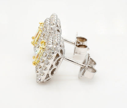 Fancy Yellow Radiant  Double Halo Diamond earrings 2.04 Carat