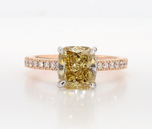 Fancy Brownish Yellow Cushion Diamond Engagment ring 2.32 Carat