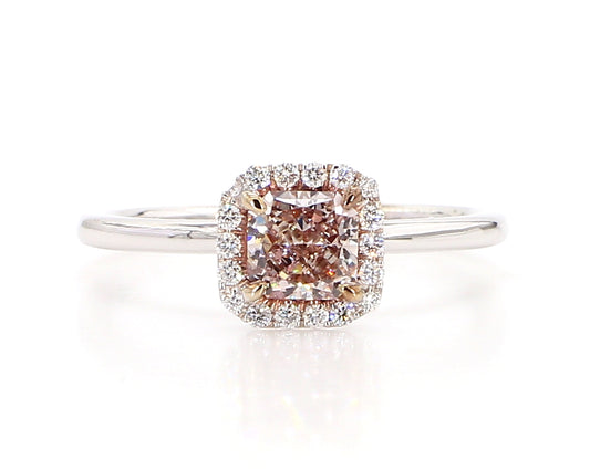 Fancy Pink Brownish Radiant Halo Diamond Ring 1.00 Carat