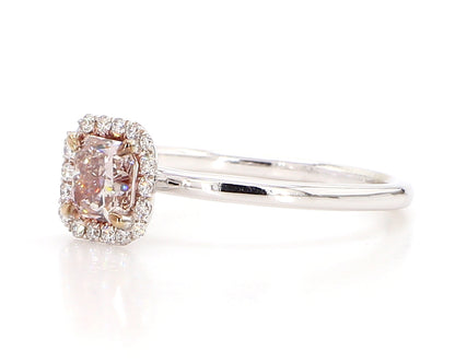 Fancy Pink Brownish Radiant Halo Diamond Ring 1.00 Carat