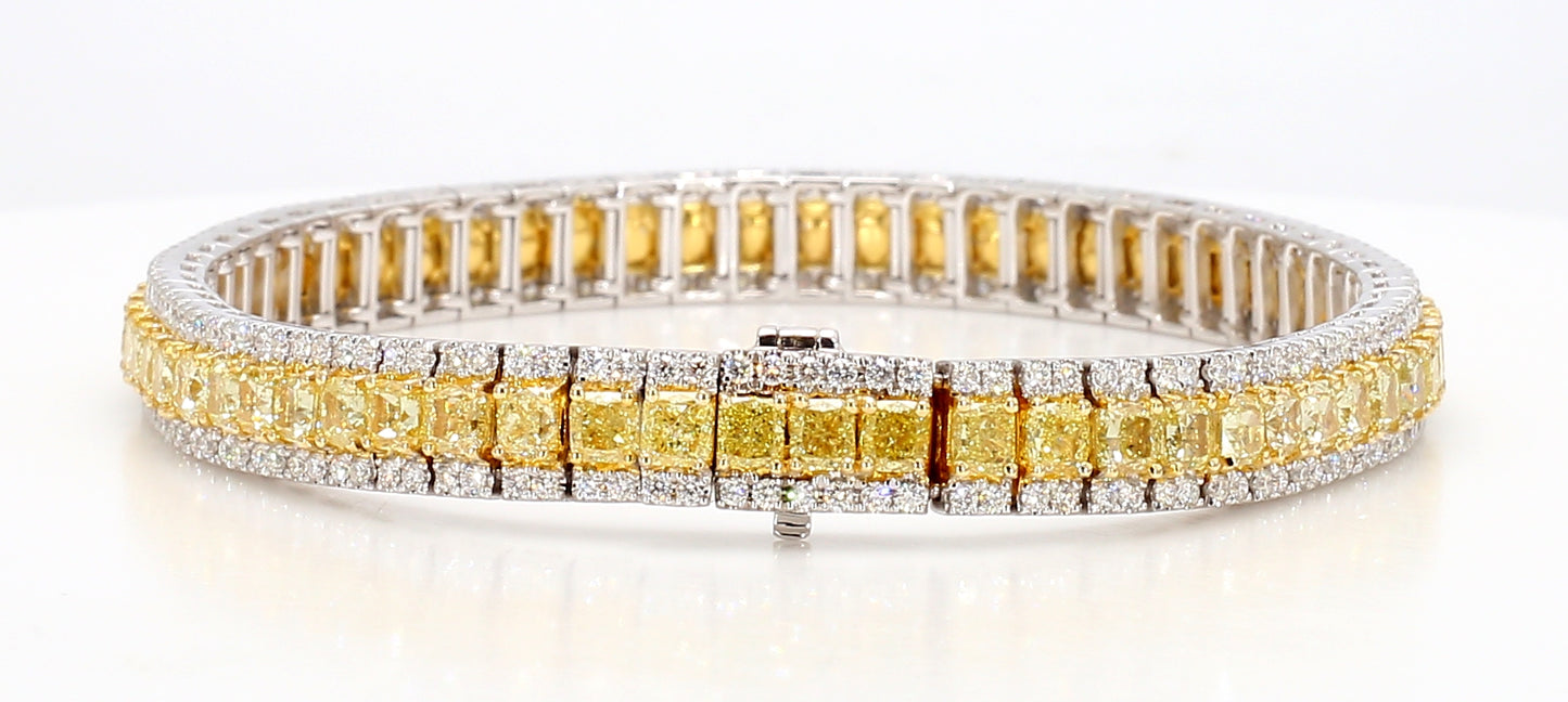 fancy yellow radiant cut diamond bracelet 12.18 carat