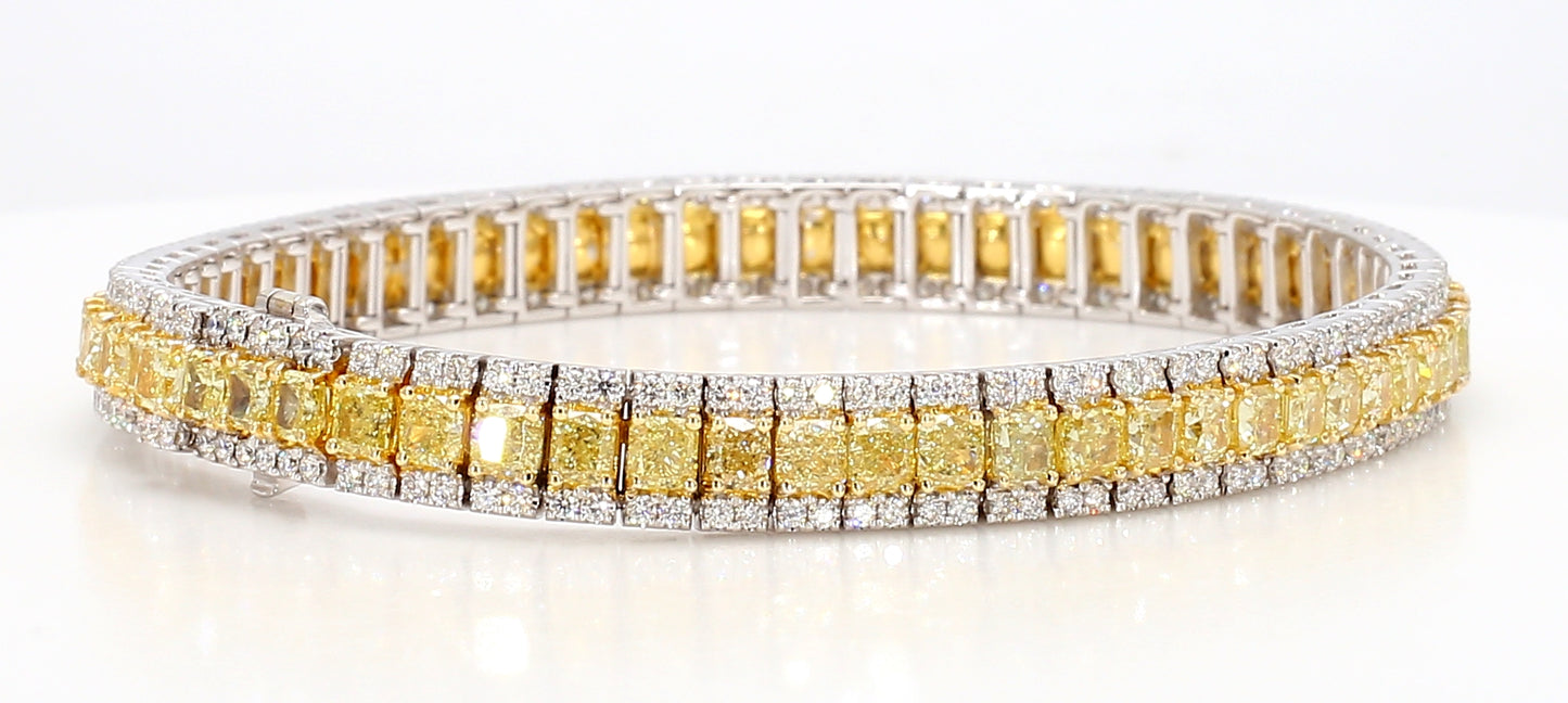 fancy yellow radiant cut diamond bracelet 12.18 carat