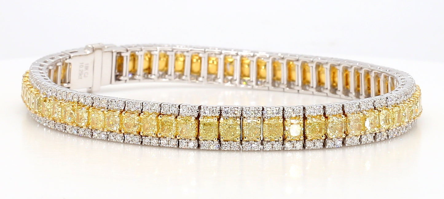 fancy yellow radiant cut diamond bracelet 12.18 carat