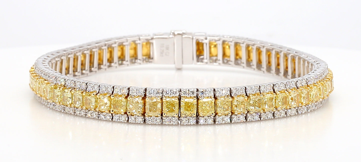 fancy yellow radiant cut diamond bracelet 12.18 carat