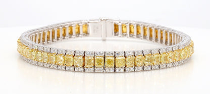 FANCY YELLOW RADIANT CUT DIAMOND BRACELET 12.18 Carat