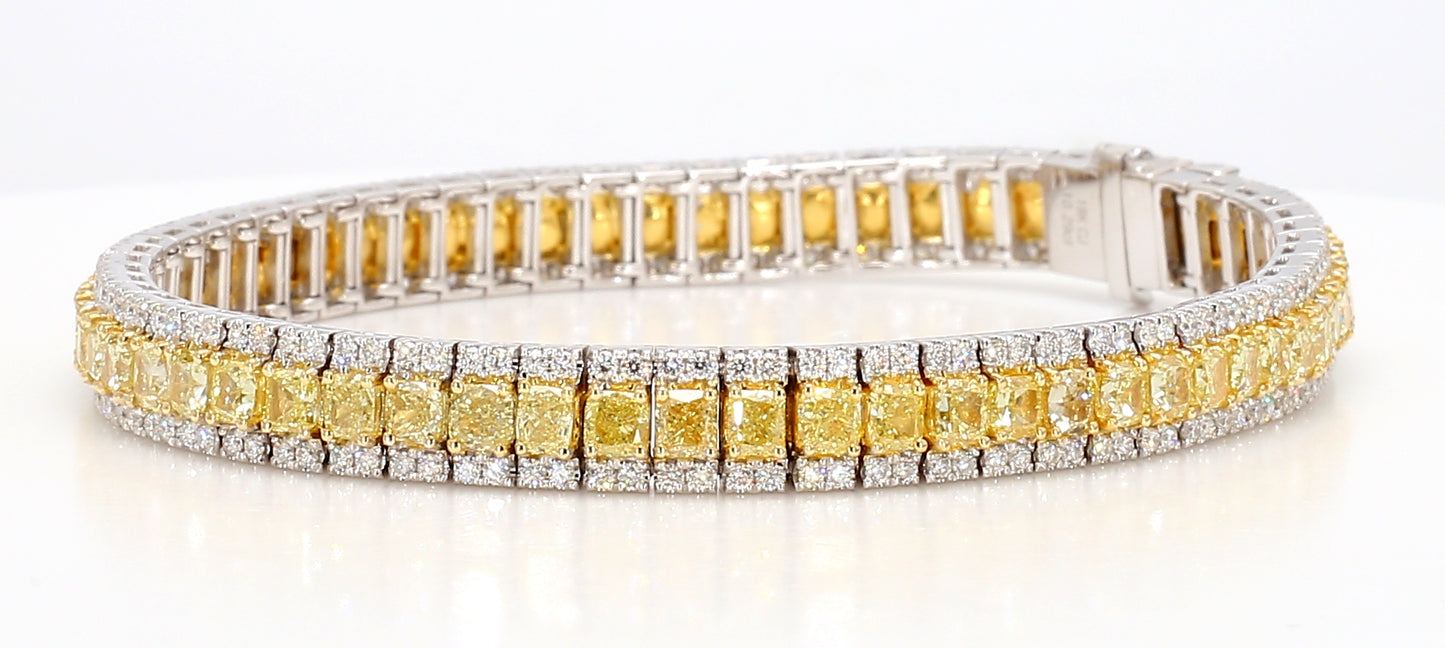 fancy yellow radiant cut diamond bracelet 12.18 carat