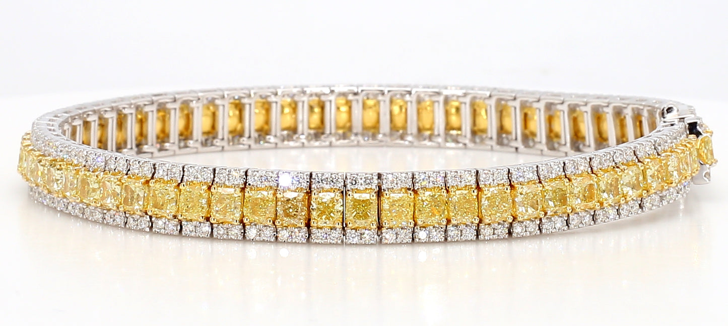 fancy yellow radiant cut diamond bracelet 12.18 carat