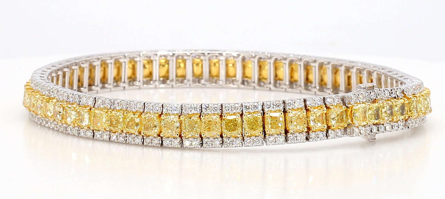 fancy yellow radiant cut diamond bracelet 12.18 carat