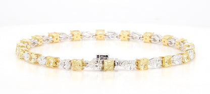 WHITE AND FANCY YELLOW CUSHION DIAMOND CUT BRACELET 7.49 carats