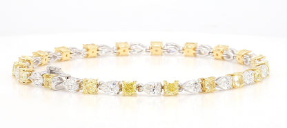 WHITE AND FANCY YELLOW CUSHION DIAMOND CUT BRACELET 7.49 carats