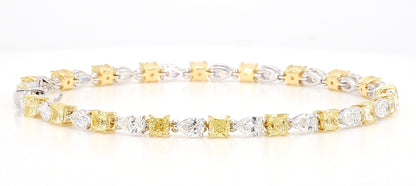 WHITE AND FANCY YELLOW CUSHION DIAMOND CUT BRACELET 7.49 carats