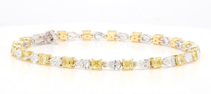 WHITE AND FANCY YELLOW CUSHION DIAMOND CUT BRACELET 7.49 carats