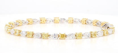 WHITE AND FANCY YELLOW CUSHION DIAMOND CUT BRACELET 7.49 carats