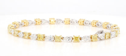 WHITE AND FANCY YELLOW CUSHION DIAMOND CUT BRACELET 7.49 carats