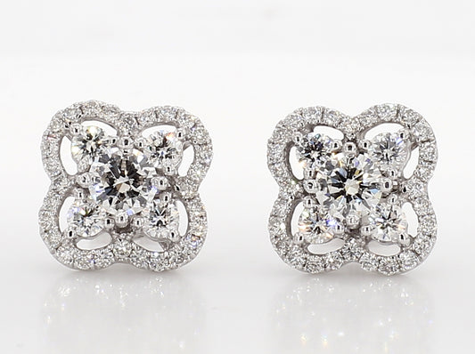 WHITE DIAMOND FLOWER STUDS 1.53 Carat