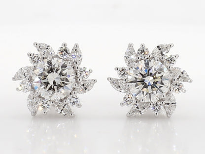 WHITE ROUND DIAMOND FLOWER STUDS 2.86 Carat